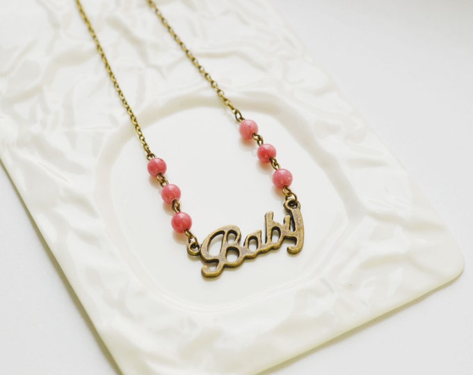 SALE! Necklace Baby metal brass with natural quartz