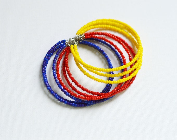 SALE! Bead bracelet, Red and Yellow and Blue