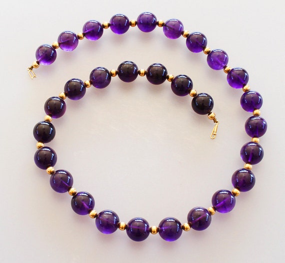 Vintage 14k Gold Amethyst Bead Necklace Jewelry Large Royal