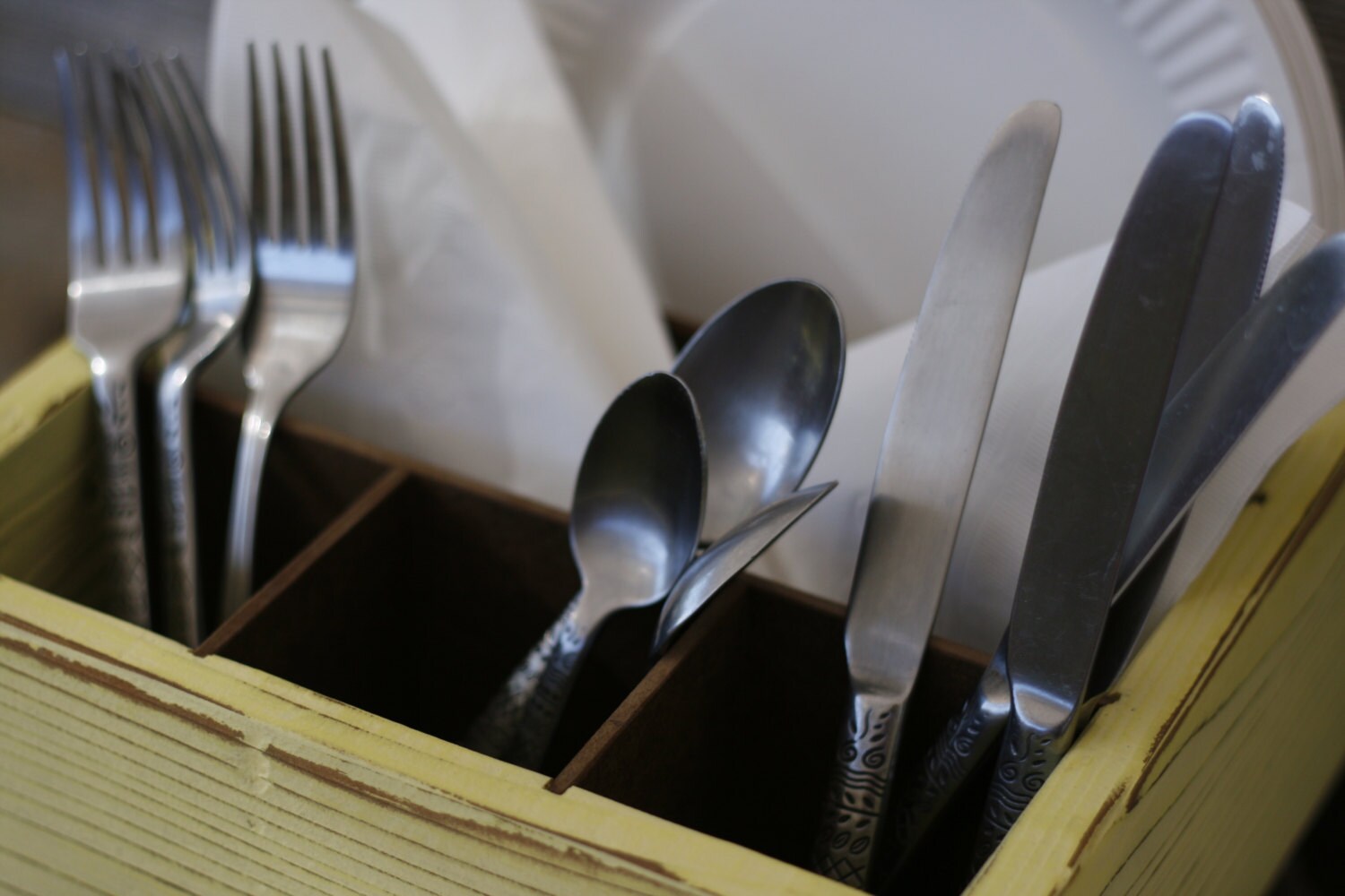 Silverware Napkin Paper Plate Holder Box Handmade Rustic Wood