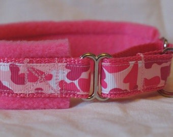 Fleece Lined Martingale Dog Collar - Pink Camo - 35mm width