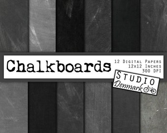Chalkboard Digital Paper - Real Chalkboard Background - 12 High Res Authentic Blackboard Images - 12in x 12in - Instant Download