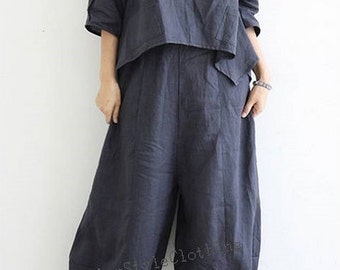 Navy blue linen Pants linen Trousers Casual Loose linen pants pocket ...