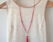 Items similar to Beaded Tassel Necklace, Czech Glass, Druk, and ...