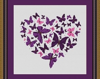 BUTTERFLY HEART/coeur papillons -Counted cross stitch pattern /grille point de croix ,Cross Stitch PDF, Instant download , free shipping