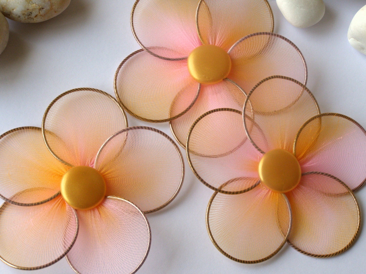 Wire Flowers 3.5 Cream Nylon Flowers Handmade by 4SeasonCards