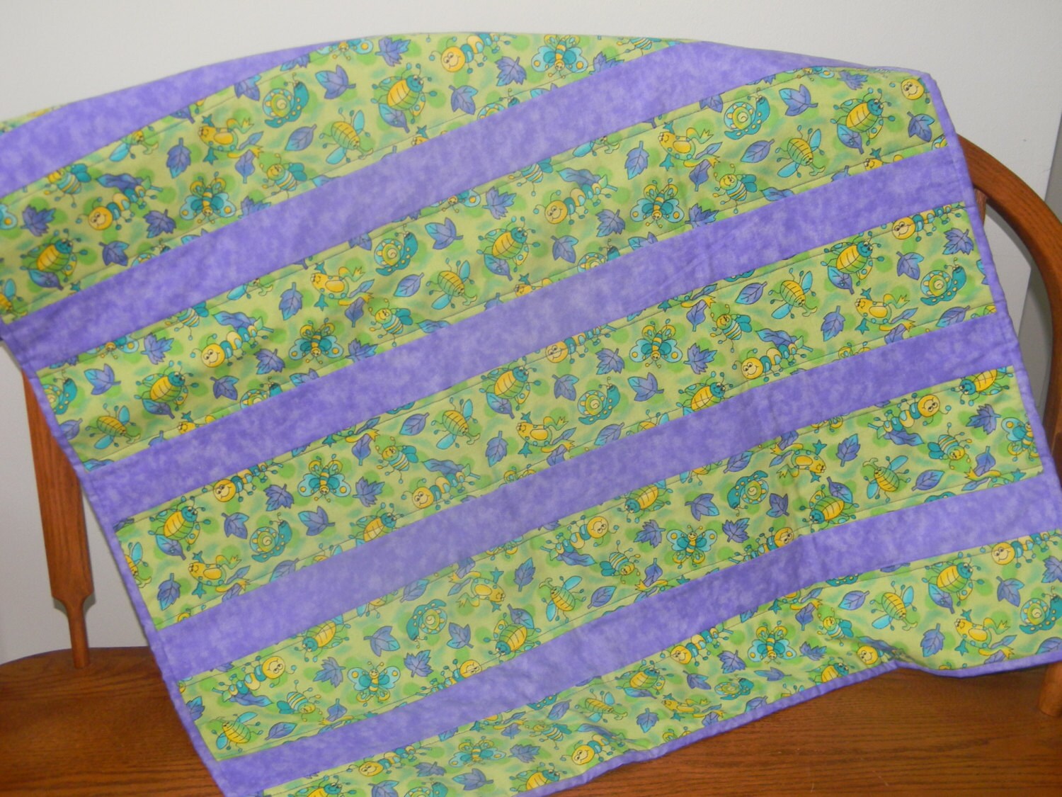 Baby Quilt PurpleGreen and Yellow Quilt Boy or Girl by SewIsaacson