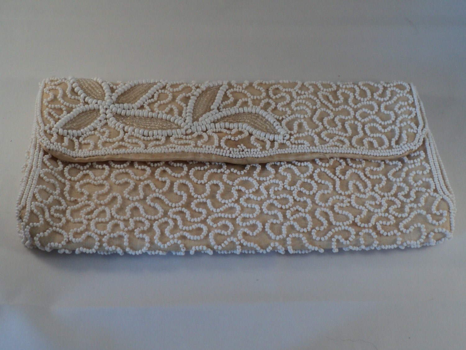 Beaded Clutch Purse Vintage White Beaded