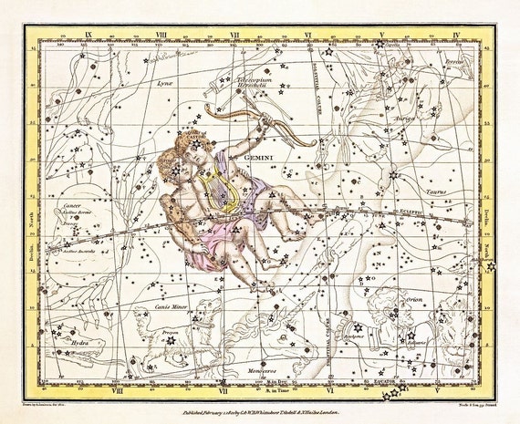 Gemini constellation Celestial MapConstellation map Heavens