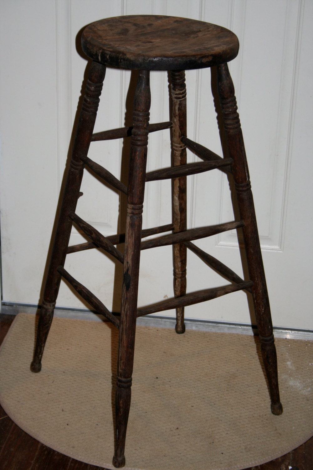 Antique very tall unique wooden barstool dunce stool 1800 turned