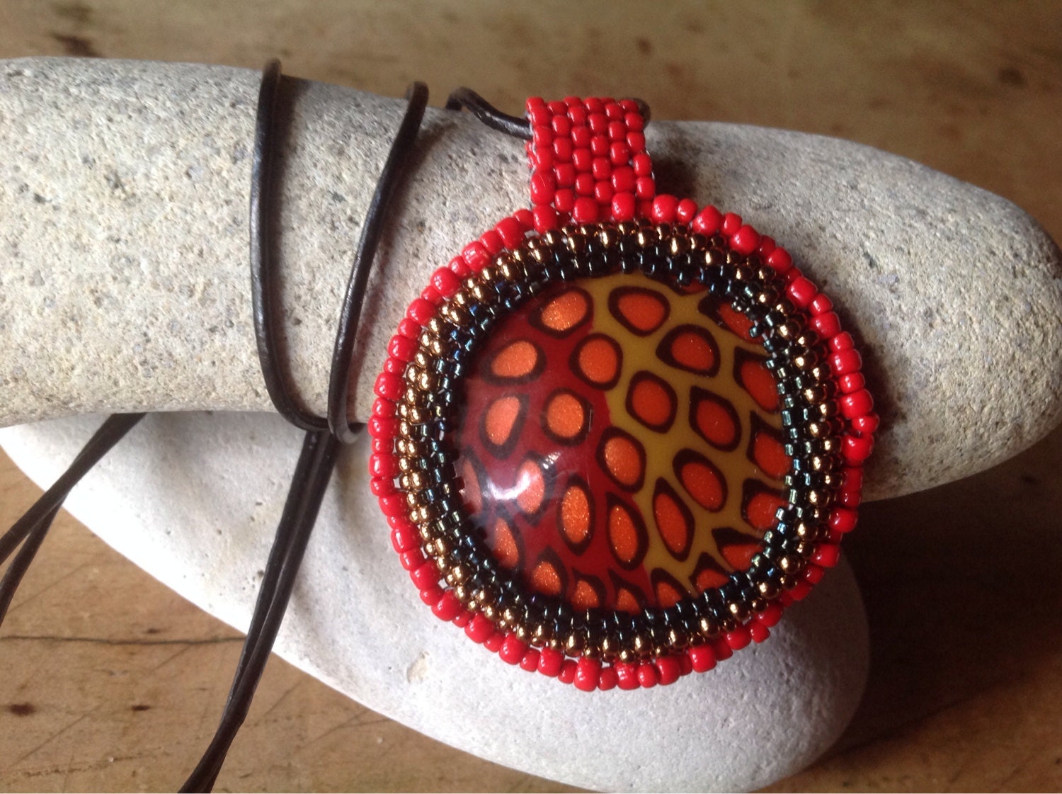 Beaded Button Pendant by BeadyEyesAustralia on Etsy