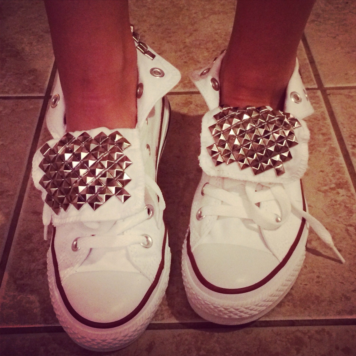 White Converse All Star Custom Studded High Top Shoes ANY