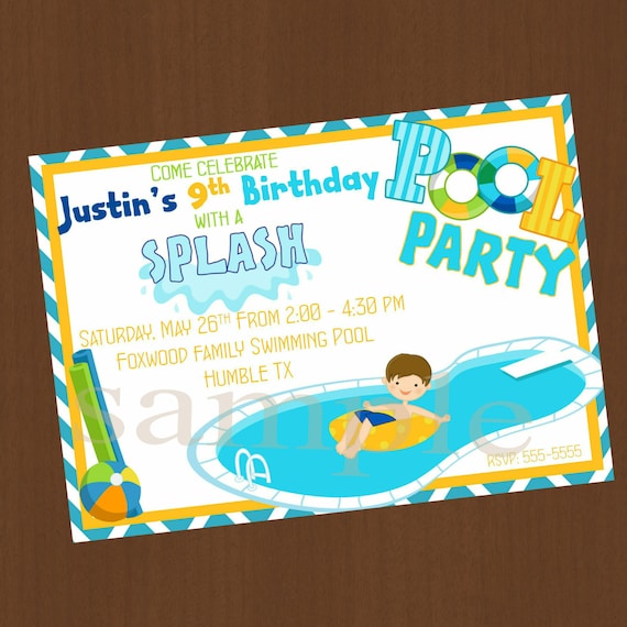 Boys Swimming Birthday Party Invitation Digital Personalized