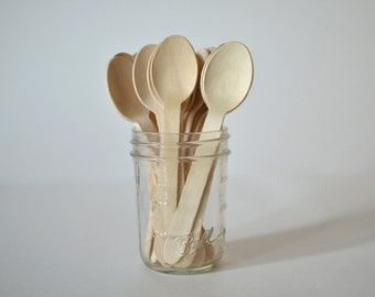 Set of 25 Disposable Wooden Spoons // Wooden Utensils // Ice Cream Spoons
