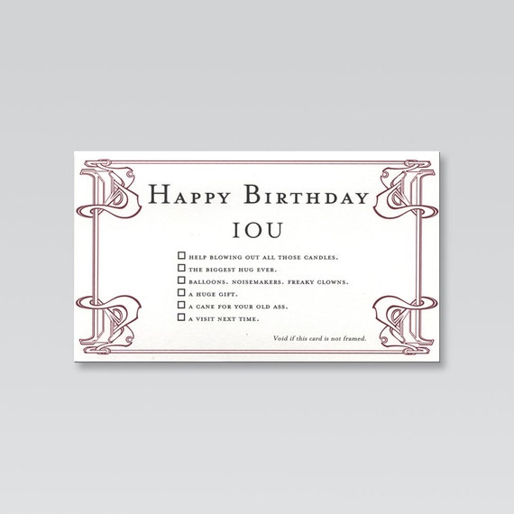 Items similar to Funny Birthday Card from Quiplip's IOU collection, 20