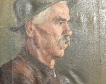 Antique oil painting man portrait signed
