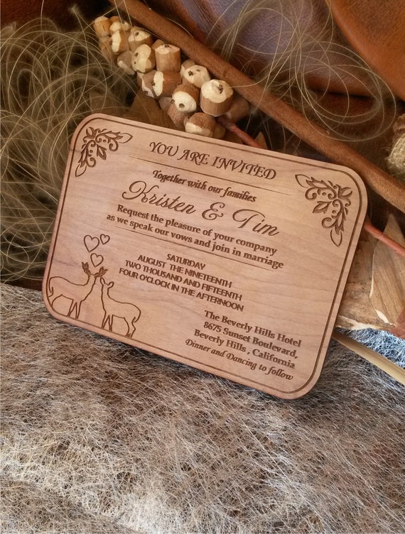 50 Engraved Personalized Wooden invitations / Laser Cut