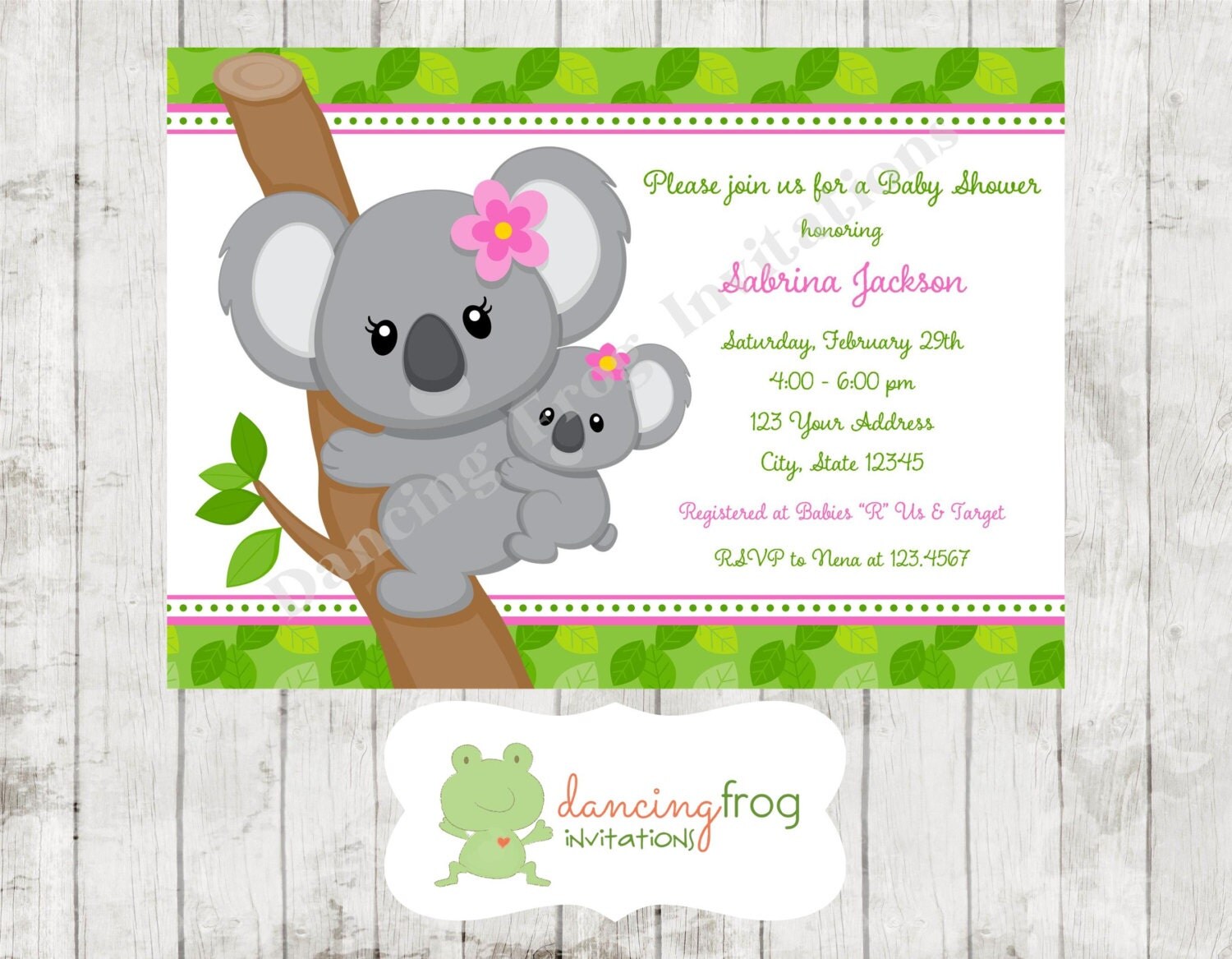 Koala Bear Pink or Blue Baby Shower by DancingFrogInvites on Etsy