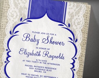 blue vintage lace baby shower invites