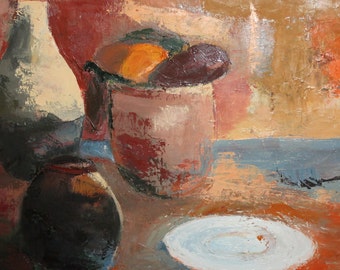 Vintage oil painting expressionist still life