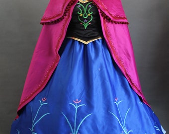Frozen Snow Queen Anna Cosplay Coronation Winter Deluxe Dress Costume Set