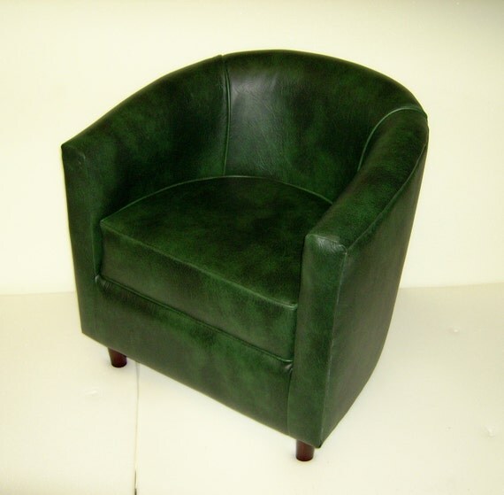 Tub Chair Upholstered In A Green Faux Leather With Mahogany