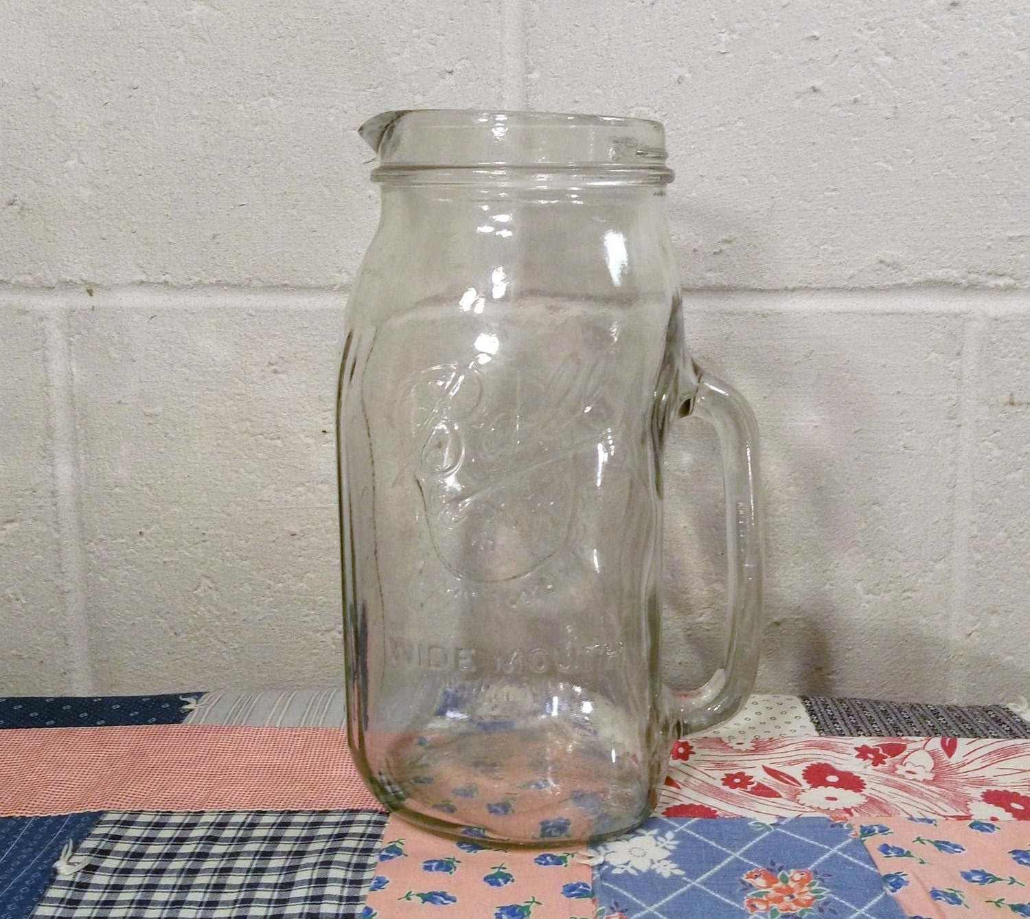 Vintage Ball Mason Jar Pitcher Glass 2 Quart Wide Mouth
