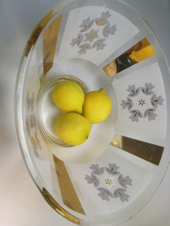 Vintage Gold and White Glass Serving Bowl by ModernMorning on Etsy