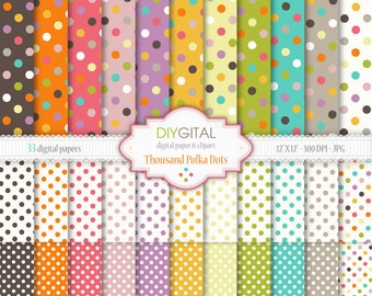 Thousand Polka Dots Digital Paper Set - 33 Printable digital papers for scrapbooking, invites, cards - 12"x12" - 300dpi- Instant Download