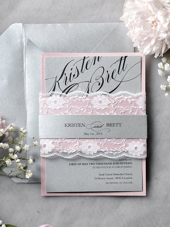 Pink Grey Wedding Invitations 5