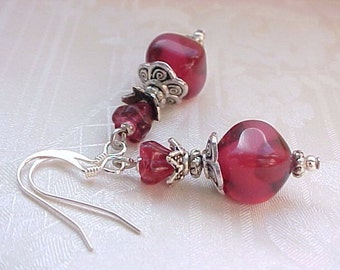 Mothers Day Cranberry Glass Earrings Collector Cranberry Earrings Berry Earrings French Inspired Earrings Cranberry Red Earrings Czech Beads