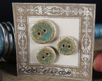 Handmade stoneware ceramic sew on buttons Rustic Green (3)