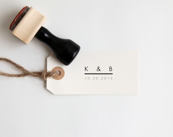 Custom Wedding Stamp with Initials + Date (Wood Mounted) Ultra Minimal Modern Design, Personalized w/ optional wooden handle (C250) 2 sizes