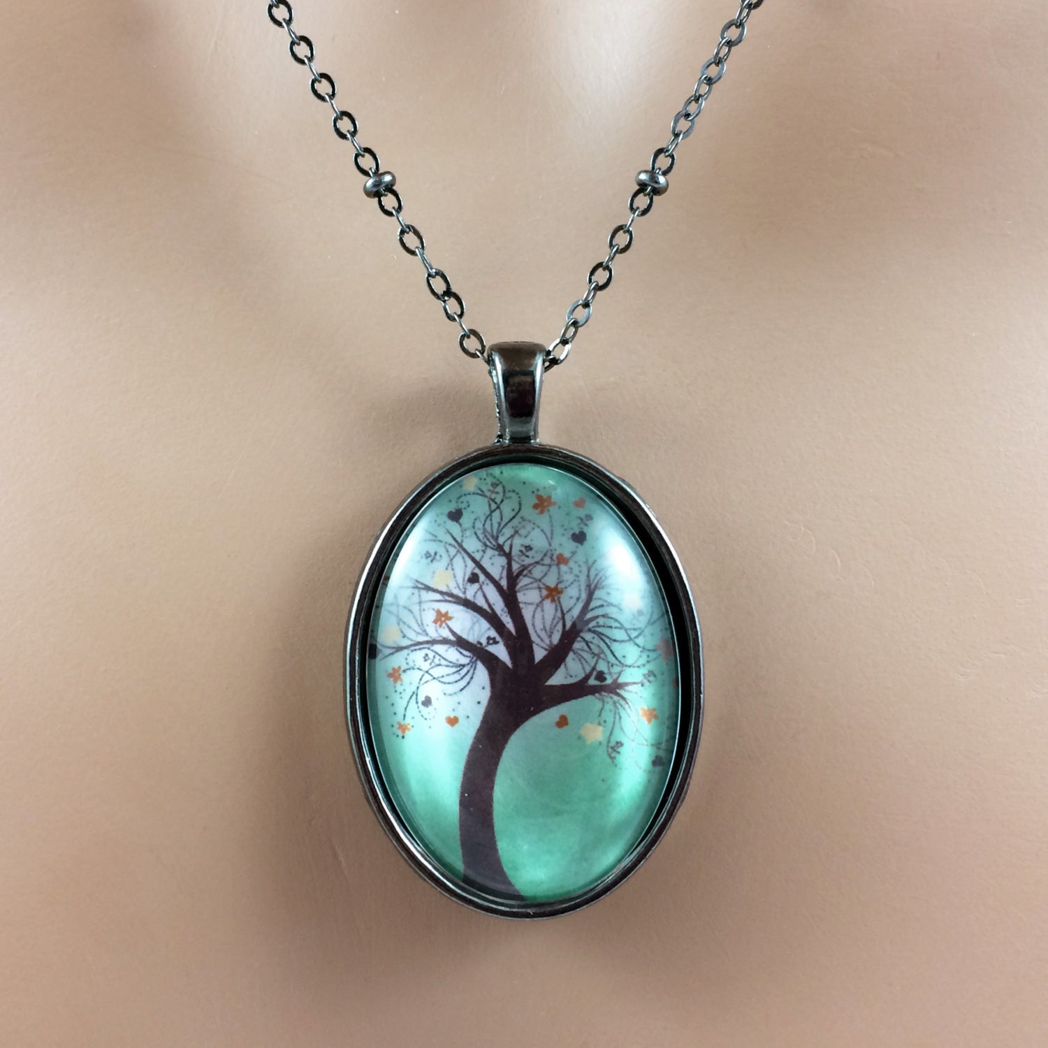 Green Tree Necklace Green Tree Jewelry Autumn Tree Pendant
