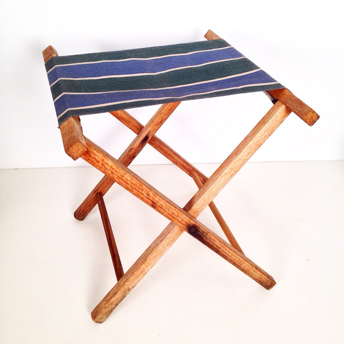 vintage camp stool â folding portable wood and canvas camping stool â Haute Juice