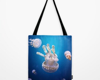 Blue Tote Bag, Jellyfish Large Beach Bag - Reusable Tote, Beach Tote ...