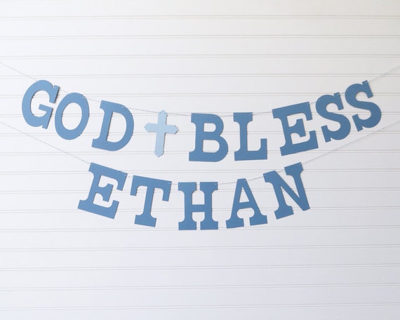 God Bless Banner with Custom Name - 5 inch Letters with Cross - Christening Banner Dedication Garland Baptism Banner Baby Shower Banner Il_570xn
