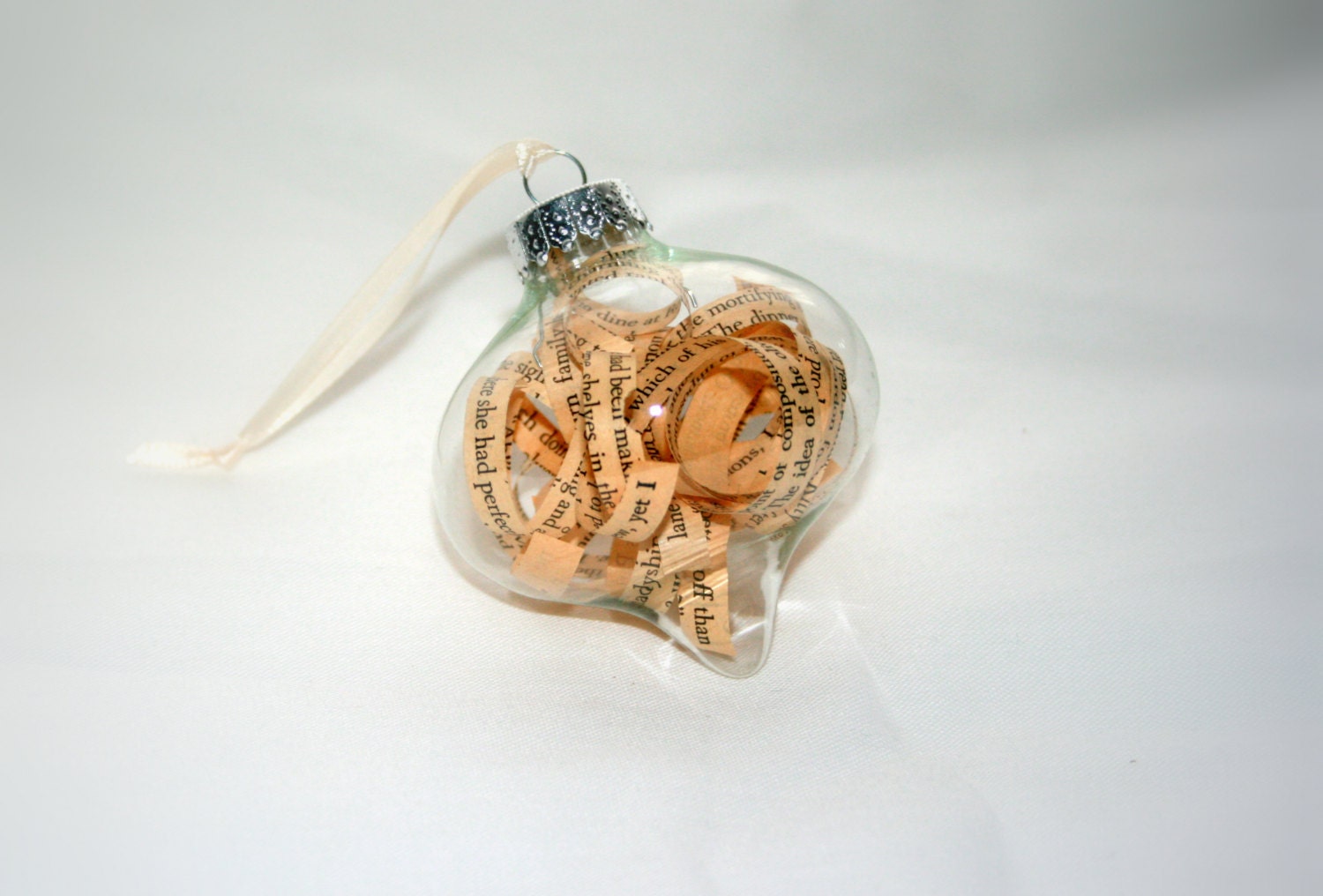 6 Pride and Prejudice Ornaments - Jane Austen - Finial Shape - Shabby Chic Vintage Book Pages for Christmas Decor Holiday Decorations