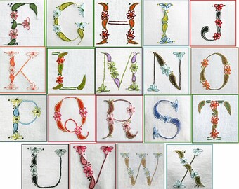 Crewel Embroidery Pattern DIY Pattern pdf Monogram Alphabet Sampler instant download ring bearer pillow christening gown, Prairie Garden