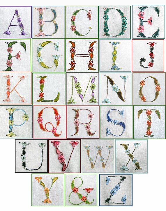 crewel embroidery pattern diy pattern pdf monogram alphabet