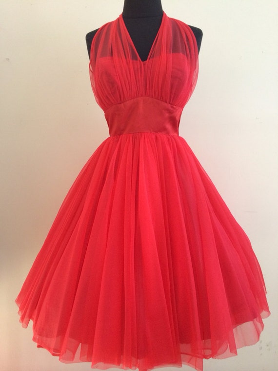 1950's Red Lilli Diamond Halter Dress Size Small by AntiqueSugar