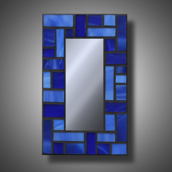 Blue Stained Glass Mosaic Mirror Accent Mirror with Spectrum