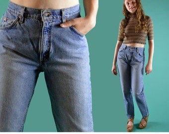 Vintage Denim Levis Jeans Levi 951 High Waisted Jeans Faded Distressed LEVI 951s Denim Blue Jeans 80s Taper Leg Jeans Mom Jeans 27 Waist
