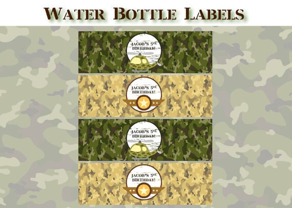 Items similar to Printable Army Birthday Party - WATER BOTTLE LABELS - Printable Water Botle ...