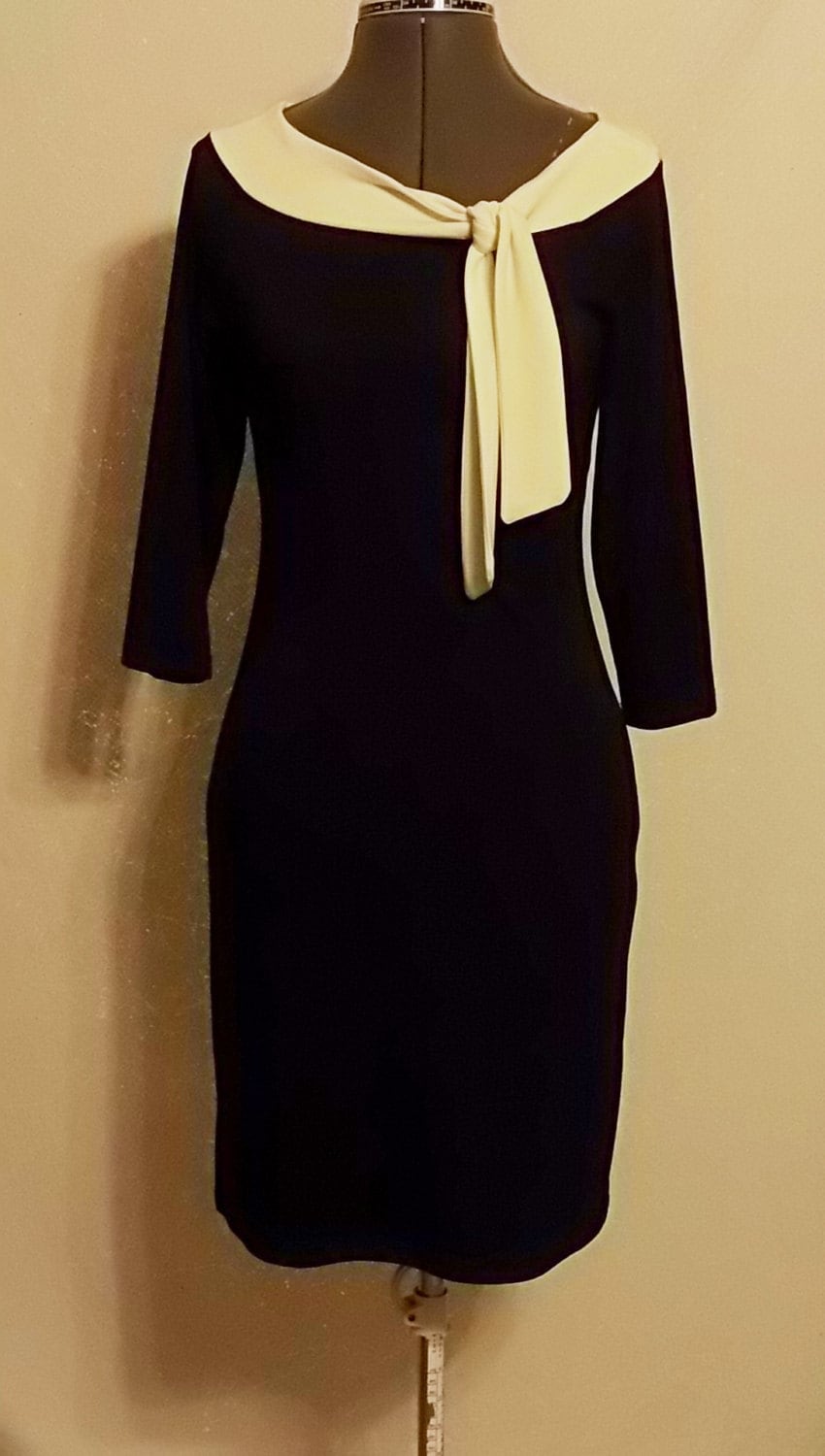 Black Ladies Dress With Boat Neck and Three Quarter Inch