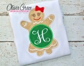 Girly Gingerbread Girl, Monogrammed Christmas Winter Embroidered Applique Shirt or Bodysuit Il_170x135