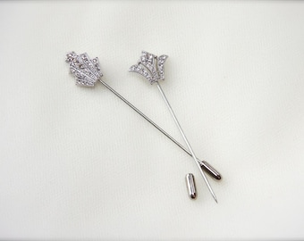 Veil Bustle Pin Crystal Stick Pin Hat pin crystals in silver safety end Vintage Victorian hat pin crown art deco pin bridal Drop veil pin