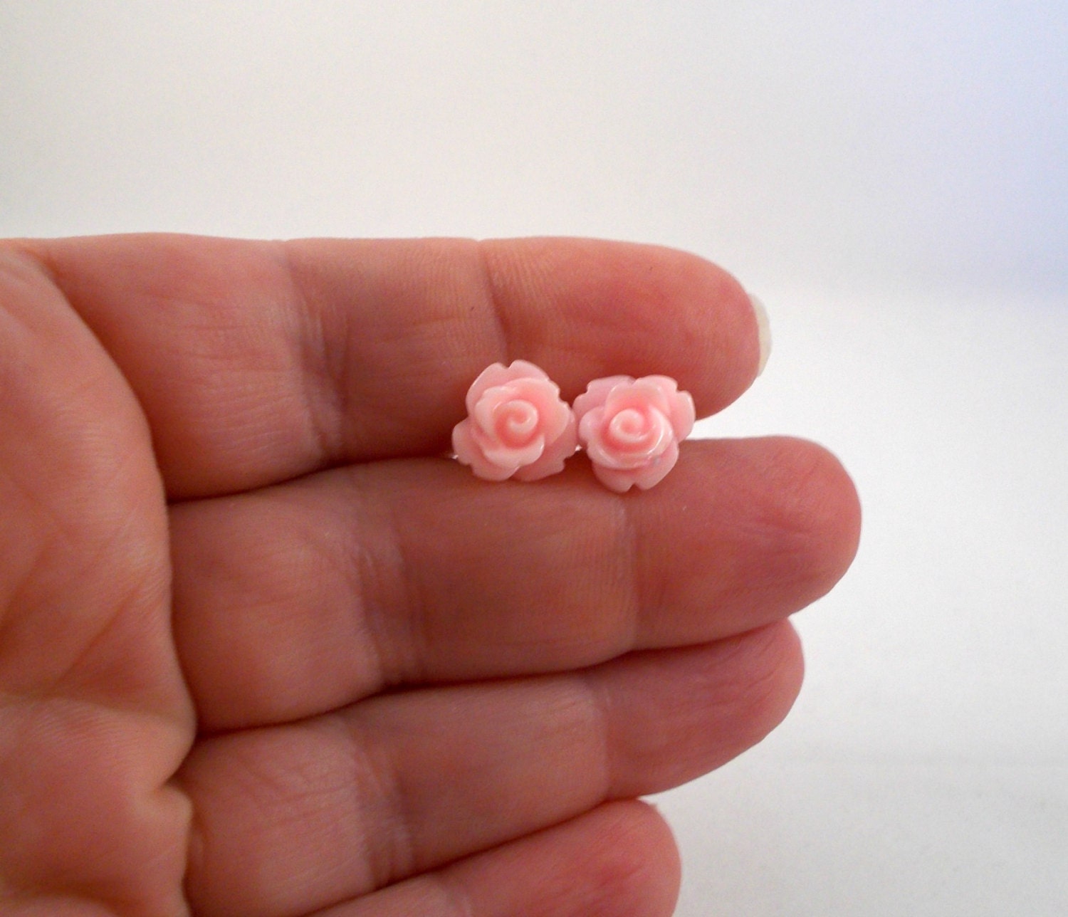 Pink Rose Earrings Pastel Pink Earrings for Sensitive Ears