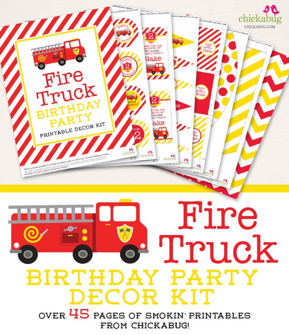 Fire Truck birthday party printable decor kit Over by Chickabug