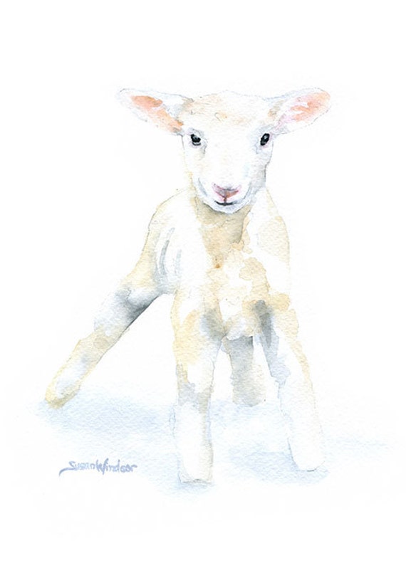 Lamb Watercolor Painting Print Giclee Print 5 x 7